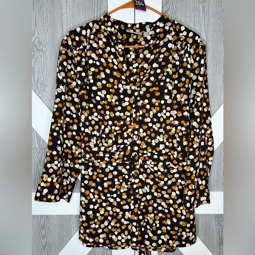 394. Croft and barrow womenās stretch blouse with tie STUNNING autumn colors - Picture 1 of 12